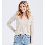 Imbracaminte Femei Abercrombie Fitch Long-Sleeve V-Neck Tee Cream, Abercrombie & Fitch