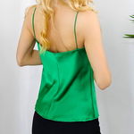 Top din satin Consuelo, cu bretele subtiri si lungime medie, Verde smarald, Marime universala S/M, FashionForYou