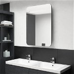 vidaXL Dulap de baie oglindă și LED, negru strălucitor, 60x11x80 cm, vidaXL