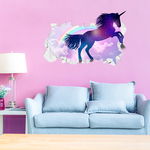 Decoratiune interioara, sticker de perete pentru dormitor sau sufragerie, model cu unicorn ?i curcubeu, Neer