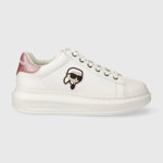 Karl Lagerfeld, Pantofi sport de piele cu logo, Alb, Argintiu, 40