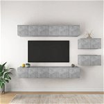 vidaXL Set de dulapuri TV, 8 piese, gri beton, lemn prelucrat, vidaXL