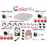 Kit supraveghere profesional mixt Hikvision Color Vu 4 camere 5MP IR40m si IR20m , full accesorii si HDD 1TB, Hikvision