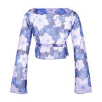 GreenPoint, Bluza din amestec de modal cu model floral, maneci scurte si detaliu nod, Albastru inchis/Lila