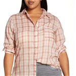 Imbracaminte Femei Treasure Bond Classic Drapey Shirt Pink- Rust Classic Plaid