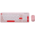 Kit tastatura si mouse Wireless PROMATE Pastel, USB, roz deschis