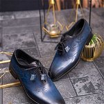 Pantofi eleganți de bărbați din piele naturala, Albastru gravat - P1575, 
