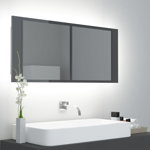 vidaXL Dulap de baie cu oglindă & LED, gri extralucios 100x12x45 acril, vidaXL