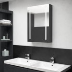 vidaXL Dulap de baie cu oglindă și LED, negru strălucitor, 50x13x70 cm, vidaXL