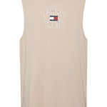 Tommy Jeans, Top de bumbac organic cu imprimeu logo, Alb, Albastru ultramarin, Maro nisip, L