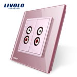 Priza dubla audio Livolo vl-c792ad-17 cu rama din sticla Roz vl-c792ad-17