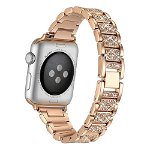 Curea metalica pentru Apple Watch Loomax, bratara compatibila cu Apple Watch 6/5/4/3/2/1, 38 / 40 mm Golden Brown, 33-3327, Loomax