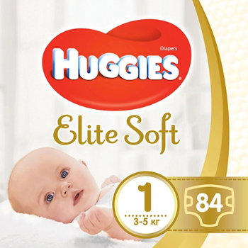 Huggies - Scutece Elite Soft Mega, marimea 1, 3-5 kg, 84 buc, Huggies