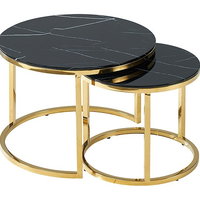 Set 2 masute MUSE II, sticla/otel, negru/auriu