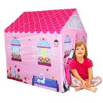 Cort de camera pentru copii, model cu design de casa, roz, 95 x 72 x 102 cm