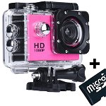 Camera Sport iUni Dare 50i HD 1080P, 12M, Waterproof, Roz + Card MicroSD 8GB Cadou