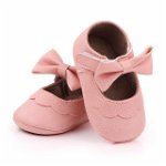 Pantofiori roz cu volanas si fundita pentru fetite, Superbebeshoes