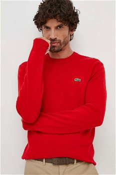 Lacoste pulover de lana barbati, culoarea rosu, Lacoste