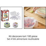 Kit decorare tort 100 piese + Set 4 folii alimentare reutilizabile