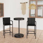 Set mobilier bar de gradina din 2 scaune si 1 masa rotunda vidaXL, Poliratan, 60.5 x 106 cm, Negru