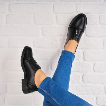 Pantofi dama casual Negri din Piele Ecologica Chara A4385, Hongquan