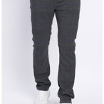 Lee Cooper, Pantaloni cu talie medie si model in carouri, Gri carbune, 2XL