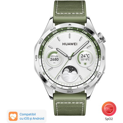Smartwatch Huawei Watch GT 5 Pro, 46MM, Tarnish Titanium Case, Black Fluoroelastomer Strap