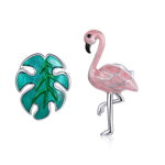 Cercei pink flamingo and green leaf din argint 925