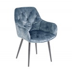 Set 2 scaune tapitat cu Catifea Albastru cu picioare din Metal Negru H84xL59xA62cm Milano