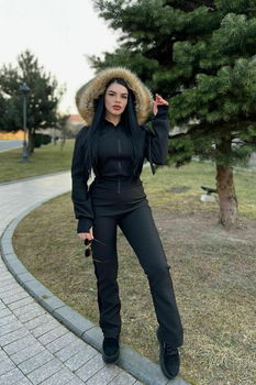 Salopeta de Dama din Fas Matlasat, Cambrata pe Talie, Cu Gluga Imblanita si Fermoar, LetitSnow, Neagra, Foggi