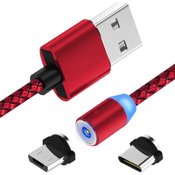 Cablu de date sau de incarcare USB, cu me?a din nylon impletit 360 de grade, magnetic micro tip c, Neer