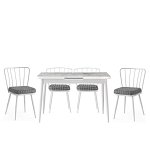 Set masa extensibila Lima 120x80x75cm, cu 4 scaune tapitate Buse, desen marmura alba