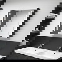 Dulap de baie cu oglindă și LED negru strălucitor 62x14x60 cm