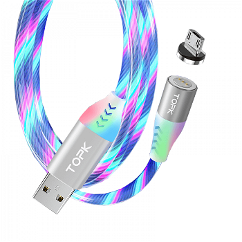 Cablu de incarcare si transfer date TOPK cu mufa magnetica Micro USB Fast Charge QC 3.0 2.4A 480Mbps multicolor, TOPK
