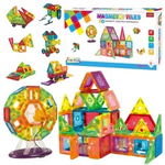 Set de Constructie, Magnetic Tiles 3D, 130 Piese colorate, Jucarie Creativa si Educationala STEM VisionHub®, multiple forme de constructie, Dezvoltarea Abilitatilor Motrice si a Imaginatiei, Multicolor, VisionHub