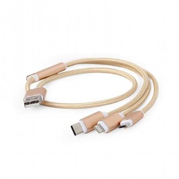 USB charging combo 3-in-1 cable, gold, 1m, Gembird
