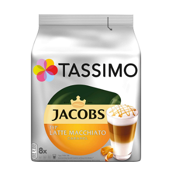 Capsule cafea TASSIMO Jacobs Caramel Macchiato, 8 capsule cafea + 8 capsule lapte, 268g