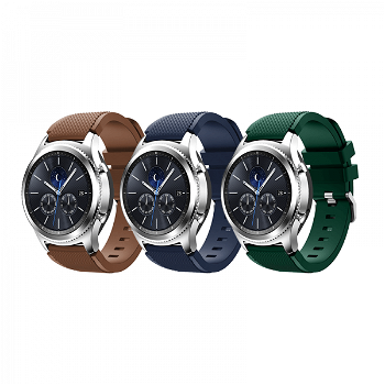 Set 3 curele din silicon universale 22mm compatibile cu Samsung Gear S2 / S3/ Huawei Watch 2 verdealbastrumaro, krasscom