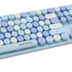 Kit tastatura + mouse Serioux Retro 9900BL, wireless 2.4GHz, US layout, multimedia, mouse optic 800-1600dpi, USB, nano receiver, albastru, SERIOUX