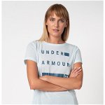 Under Armour, Tricou cu imprimeu logo, pentru fitness, Albastru pastel/Albastru inchis, S
