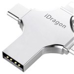 Stick USB-C iUni iDragon 4 in 1 Lightning, MicroUSB, Type-C si USB 3.0 pentru Smartphone iOS si Android 64GB