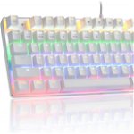 Tastatura mecanica iluminata HiveNets, 87 taste, aluminiu, gaming, alb