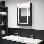 Dulap de baie cu oglindă și LED, negru strălucitor, 50x13x70 cm, Casa Practica