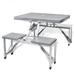 41457 Foldable Camping Table Set with 4 Stools Aluminium Extra Light Grey