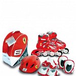 Role copii Saica reglabile 35-38 Ferrari cu protectii si casca in ghiozdan