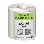 Rola etichete autoadezive plastic, PE alb, 45x25 mm, adeziv permanent, 6000 etichete rola, LabelLife