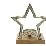 Suport pentru lumanare Star, Decoris, 15x19.5x21 cm, aluminiu, argintiu rustic, Decoris