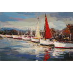 Tablou pictat manual boats in harbor 90 x 120 cm