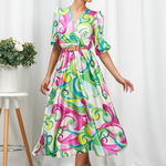 Rochie Yolanda Verde Bicolora, 