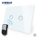 Intrerupator dublu wireless cu touch Livolo din sticla si telecomanda inclusa-standard italian, 